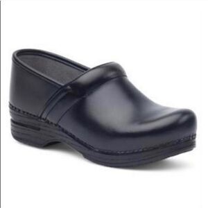 Dansko Professional Black Leather Stapled Slip-on Nursing Platform Clogs 40